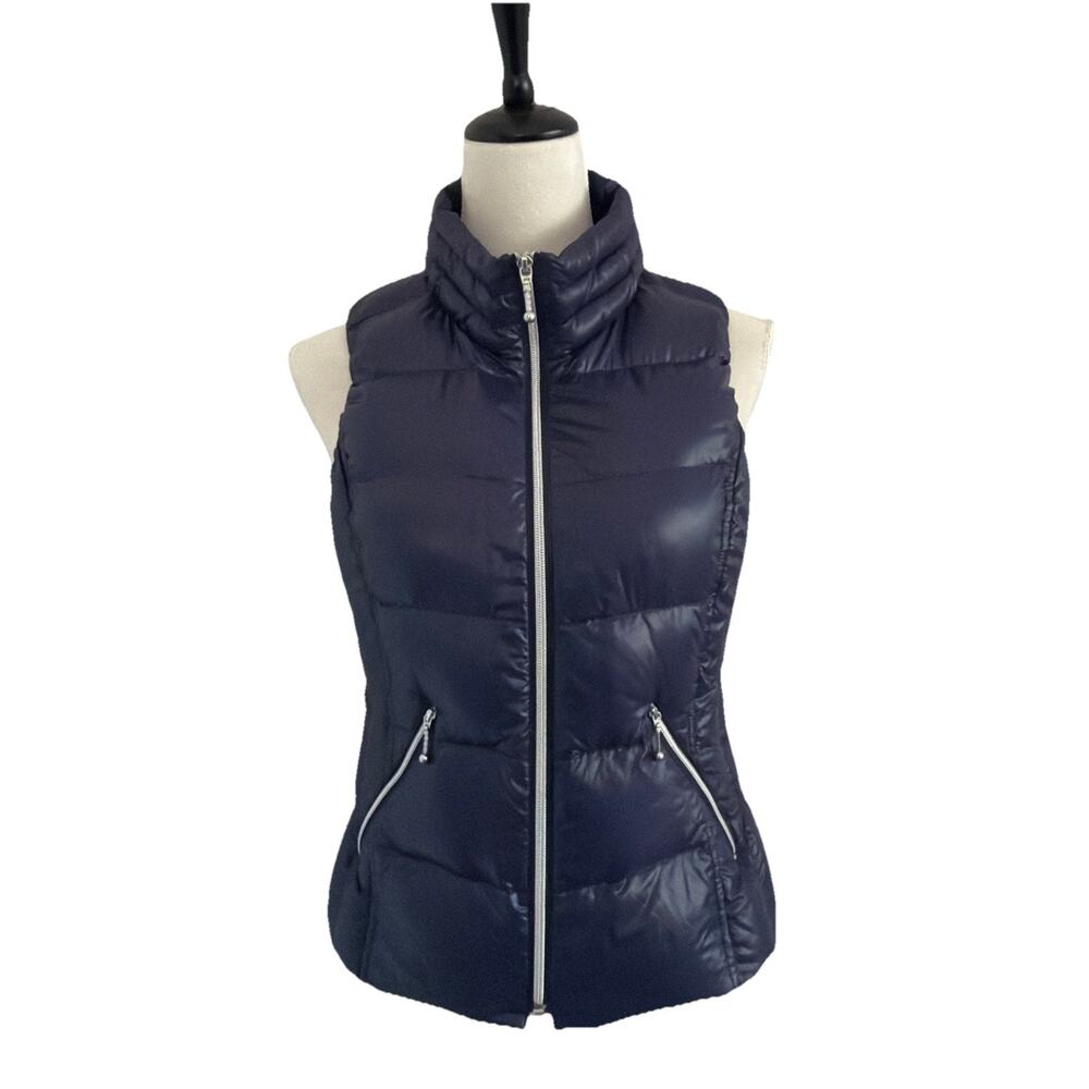 Coatology New York Down Puffer Vest Womens Small Blue Full Zip Pockets Outdoors